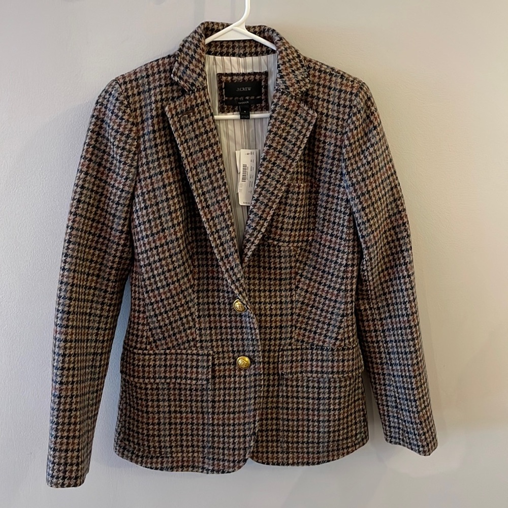 J Crew Rhodes Wool Blazer - size 4 - houndstooth brown